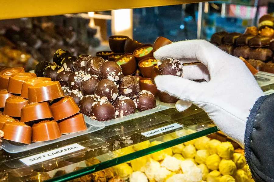 Loose chocolates on display in the shop counter